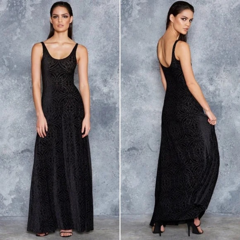 BlackMilk Clothing Burned Velvet Maxi Dress Black